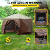 Gazebo Screen Tent, 10 x 10 ft, 6 Sided Pop-up Camping Canopy Shelter Tent with Mesh Windows, Portable Carry Bag, Ground Stakes, Large Shade Tents for Outdoor Camping, Lawn and Backyard